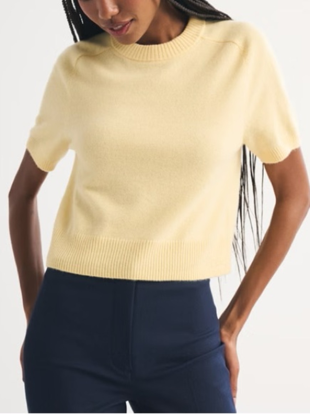 NWT Altar’d state short-Sleeve 100% cashmere Crewneck Sweater in Pale Yellow